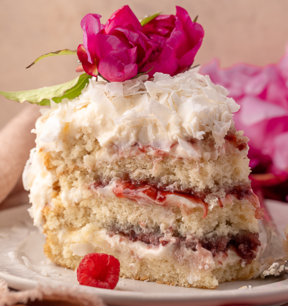 Snowball Cake with Raspberry and Coconut