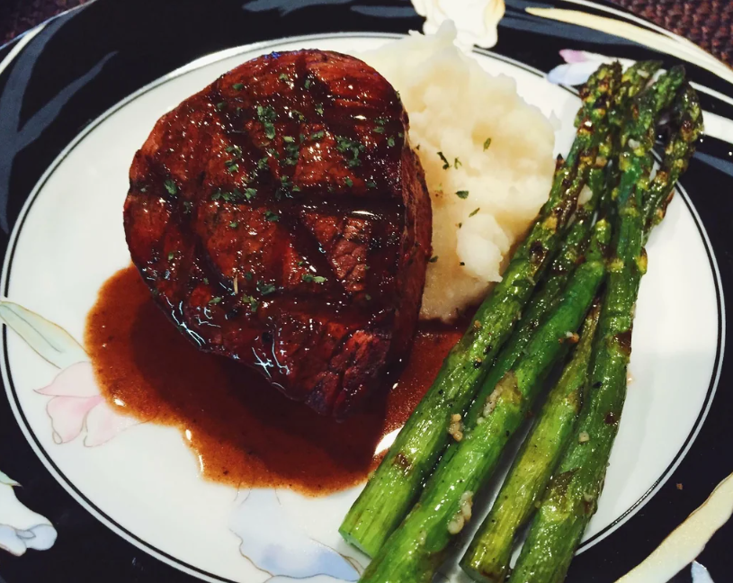 Herb-Crusted Lamb Chops with Garlic Mashed Potatoes and Lemon-Butter Asparagus