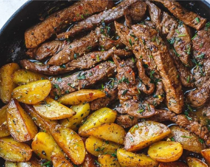 Garlic Herb Potatoes and Steak Skillet