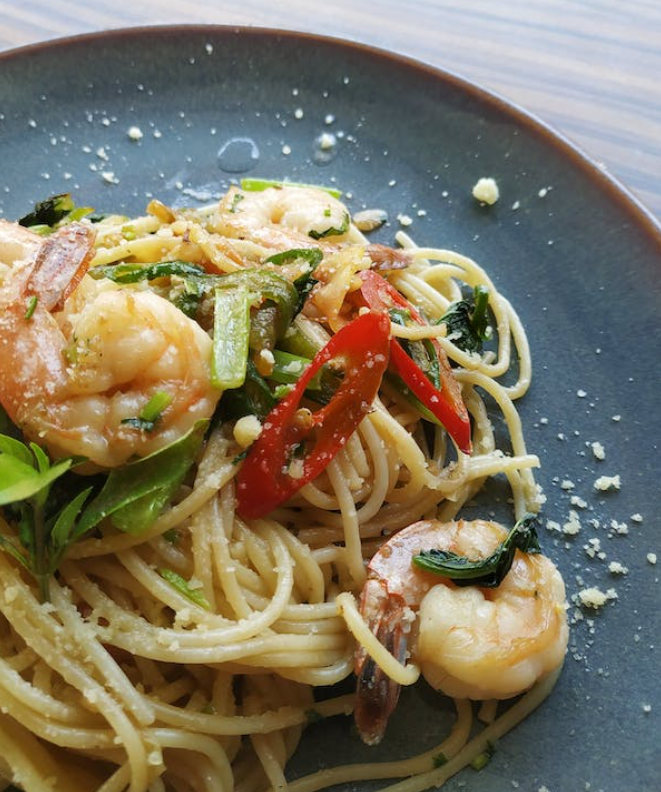 Cheese Shrimp Penne Pasta with Spinach