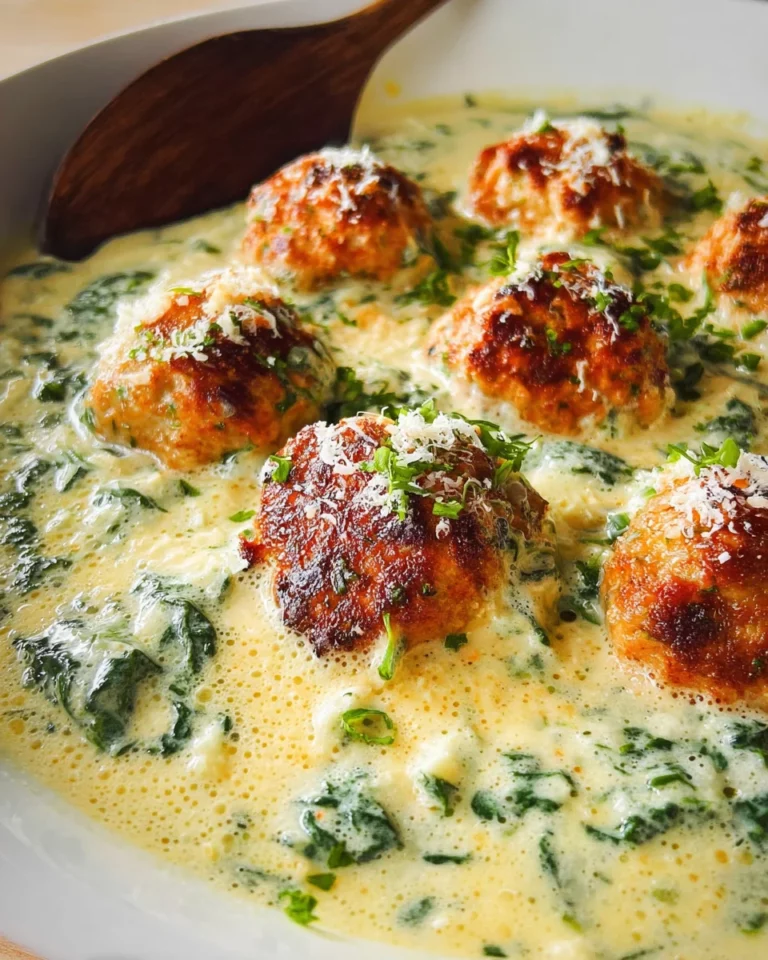 Chicken Ricotta Meatballs with Spinach Alfredo Sauce