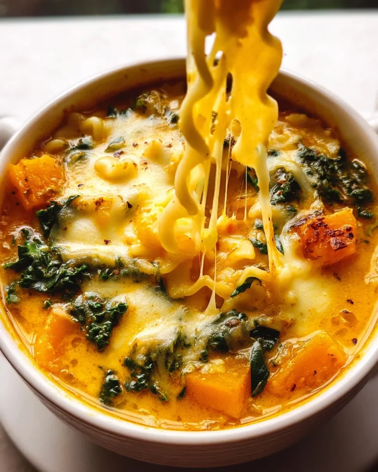 Butternut Squash Lasagna Soup with Kale & Mozzarella