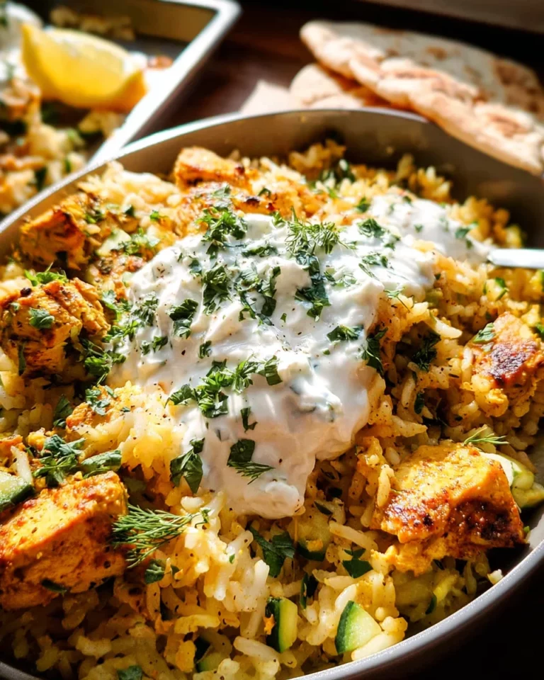 Dump-and-Bake Chicken Tzatziki and Rice