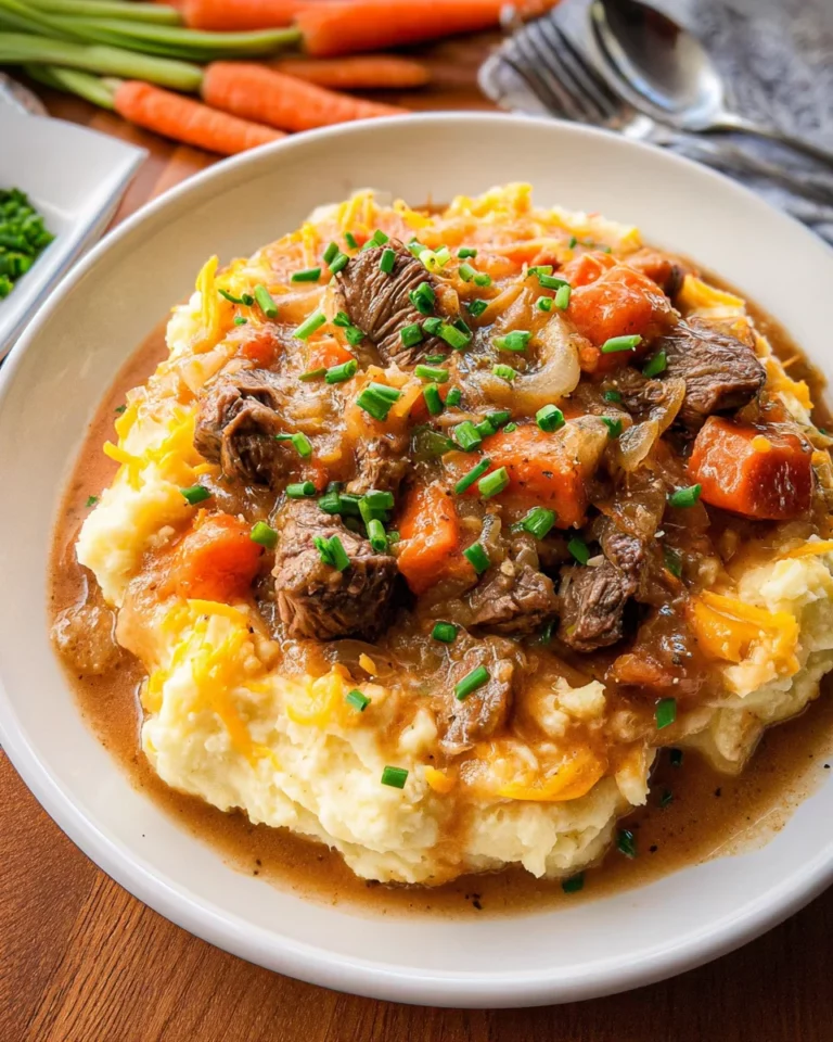 Fall Apple Cider Stew over Mashed Potatoes