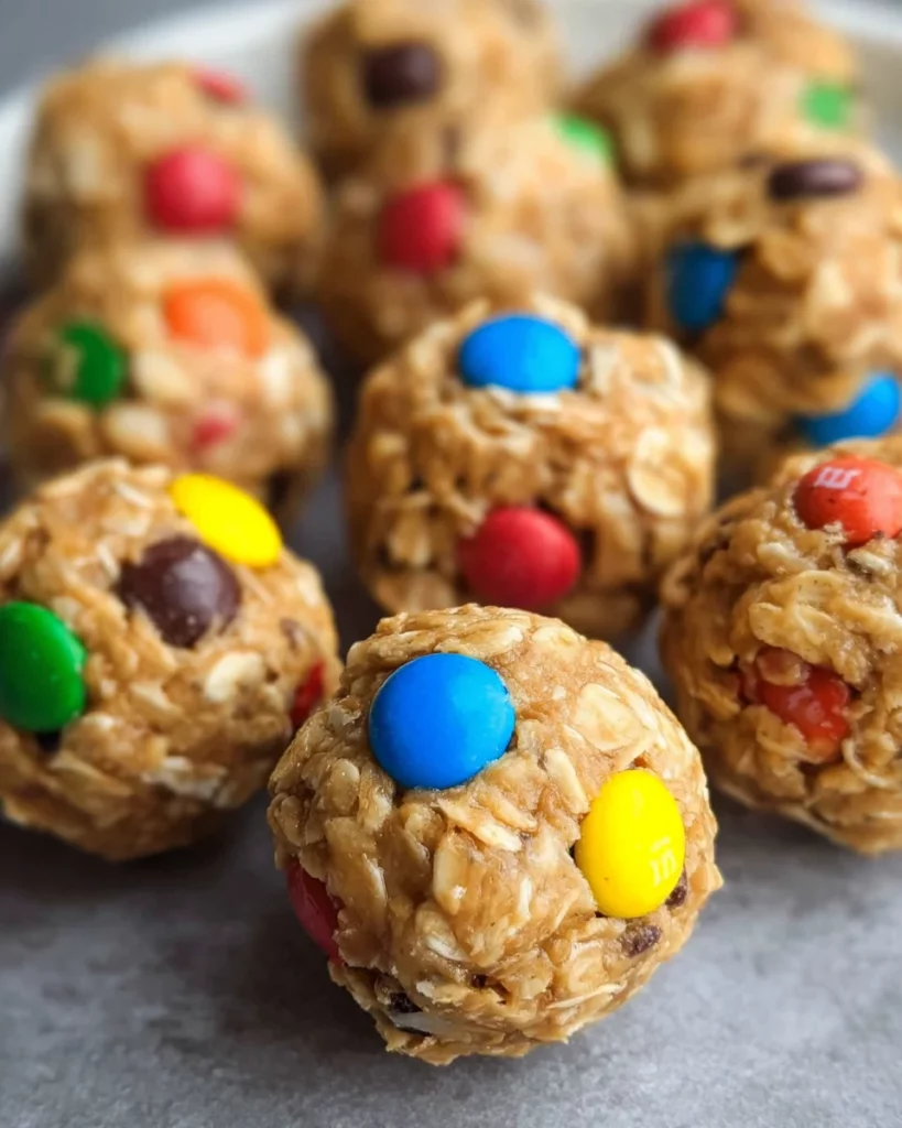 Monster Cookie Oatmeal Peanut Butter Balls with M&Ms